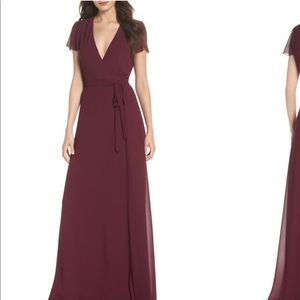 Show Me Your Mumu Noelle Merlot Chiffon Wrap Dress